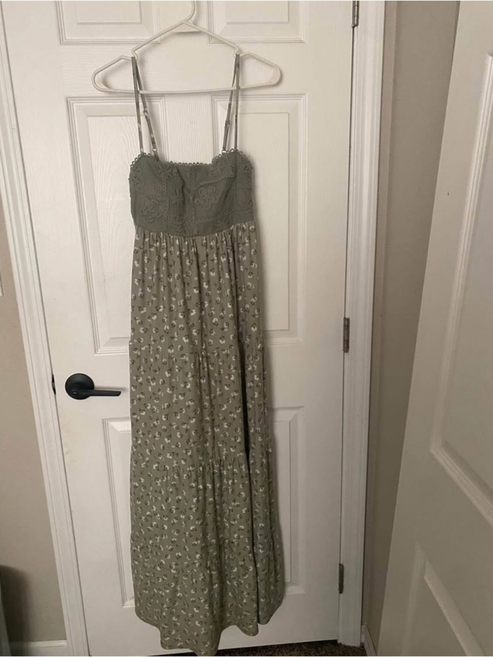 Olive Green Floral Lace-Top Maxi Dress